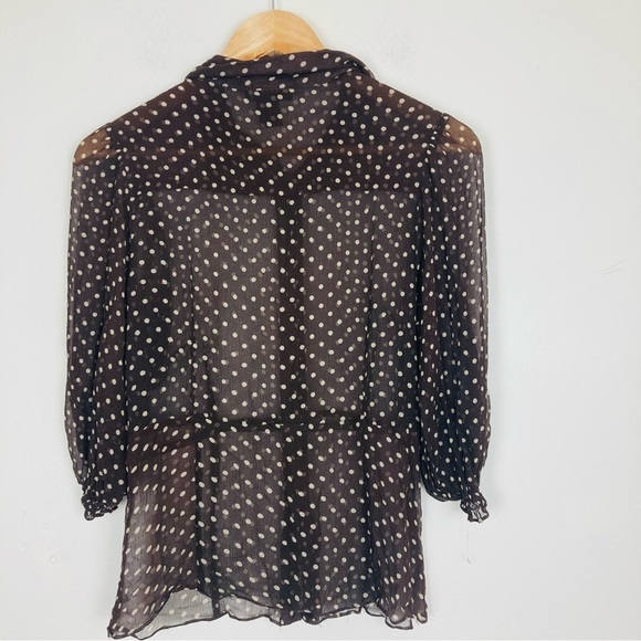 Vintage 90s sheer silk polka dot blouse in chocolate brown. Size medium - Picture 4 of 4